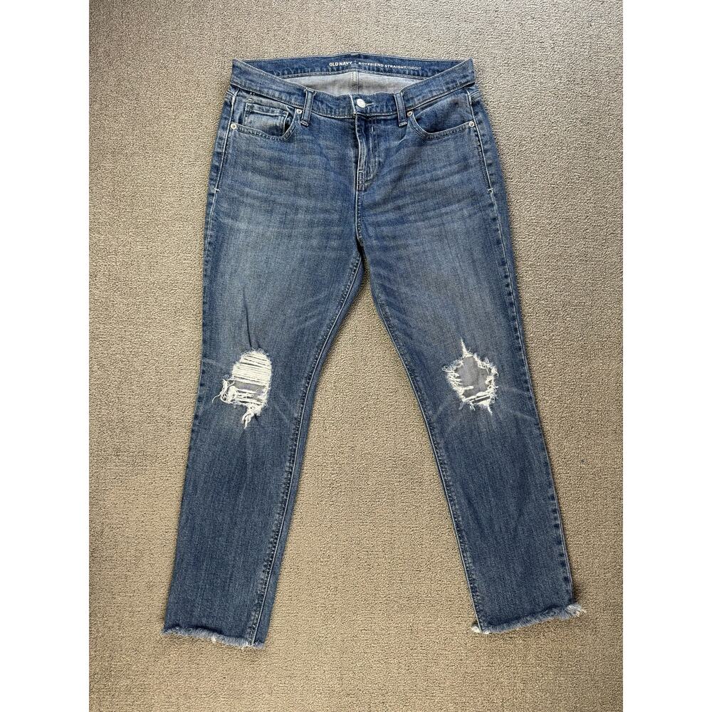 Old Navy Boyfriend Straight Jeans Distressed Medium‎ Wash Size 6